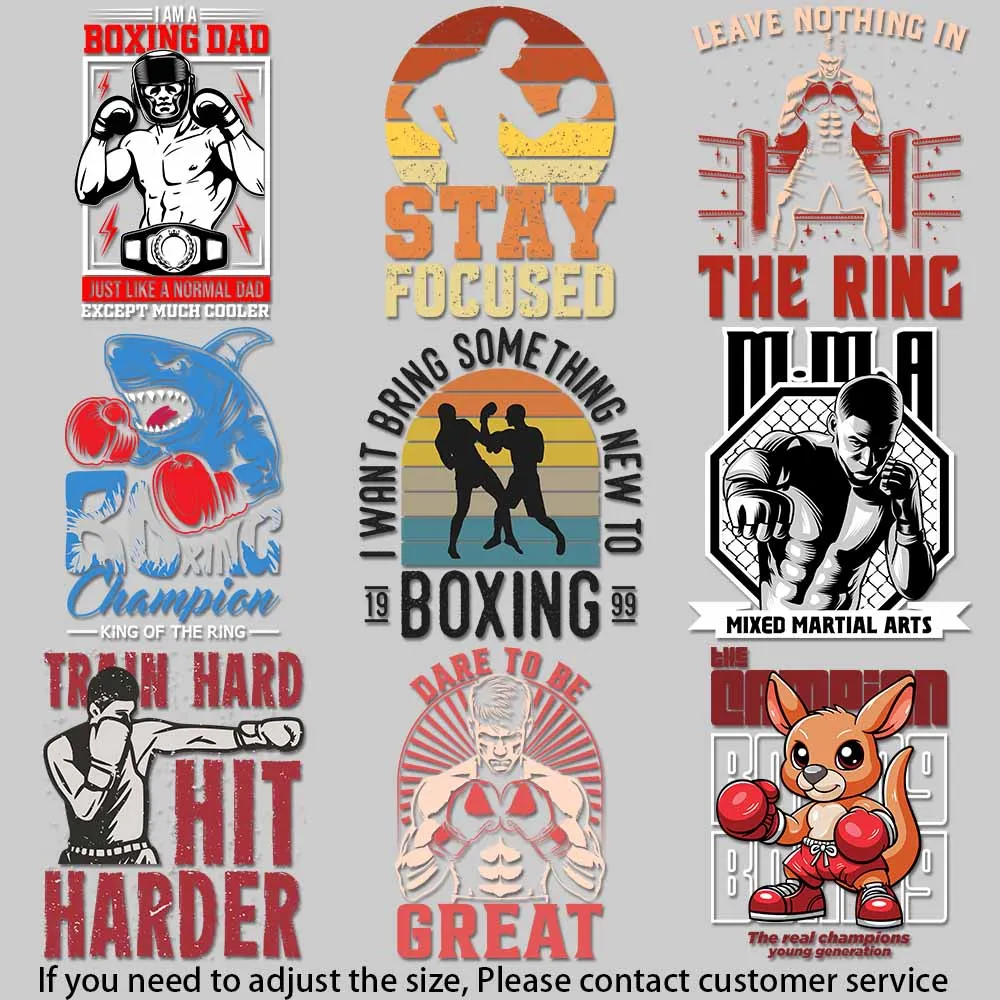 Retro Boxing Theme Iron On Patch - High Quality Adhesive, Washable, for DIY Apparel, Accessories, Strong Color Fastness