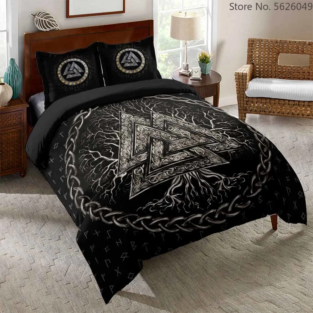 Viking Blood Eagle Bedding Set Queen Size Mysterious Viking Meditation Psychedelic Rune Art Duvet Cover Bed Set Home Adult Quilt