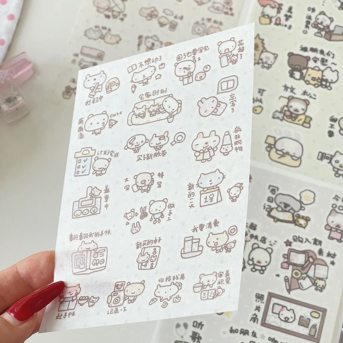 WAKAWAKA Kawaii Diary Stickers 3 Style Options 2 Sheets Washi Paper Special Oil Print Kiss Cut for Journal Scrapbooking Planner