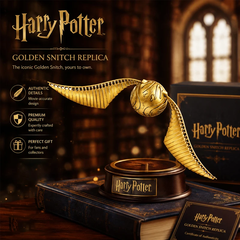 【En Stock】Figura Abrible del Snitch Dorado de Harry Potter con Anillo Decorativo, Juguete Periférico de la Película, Regalo de Navidad y Halloween para Fans