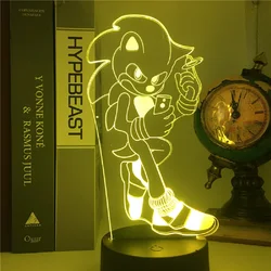 Modelo de muñeca Sonic 3D luz nocturna LED, 7 colores que cambian de Color, figura de acción Sonic, juguetes decorativos para dormitorio, niños, cumpleaños