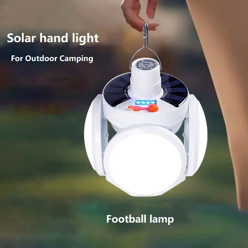 Solar Charging Folding LED Football Light, Hanging Tent Light, High Camping Light, Fifth Gear Dimming, Outdoor