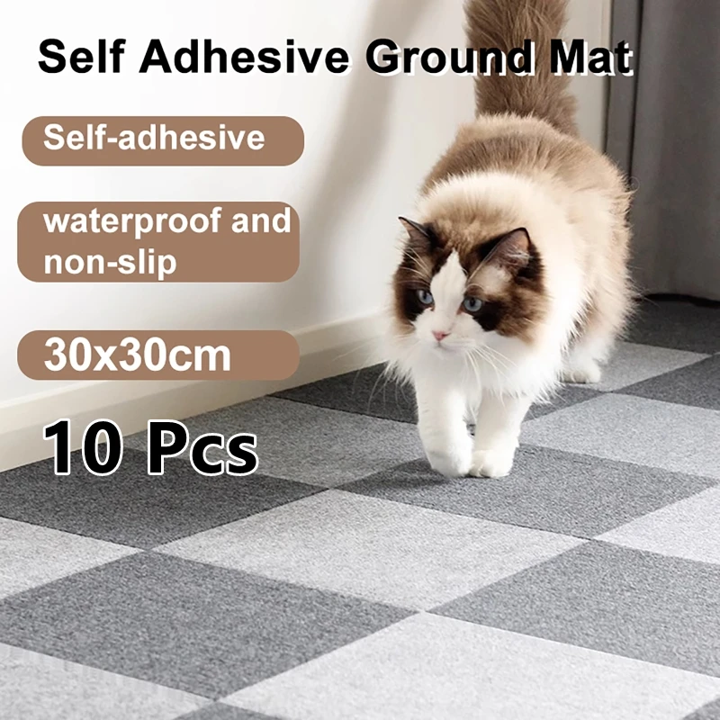 10Pcs/set Square Patchwork Carpet Non-Slip and Dirt-Resistant Cat Crawling Mat Glue-free Self Adhesive Ground Mat Room Carpet