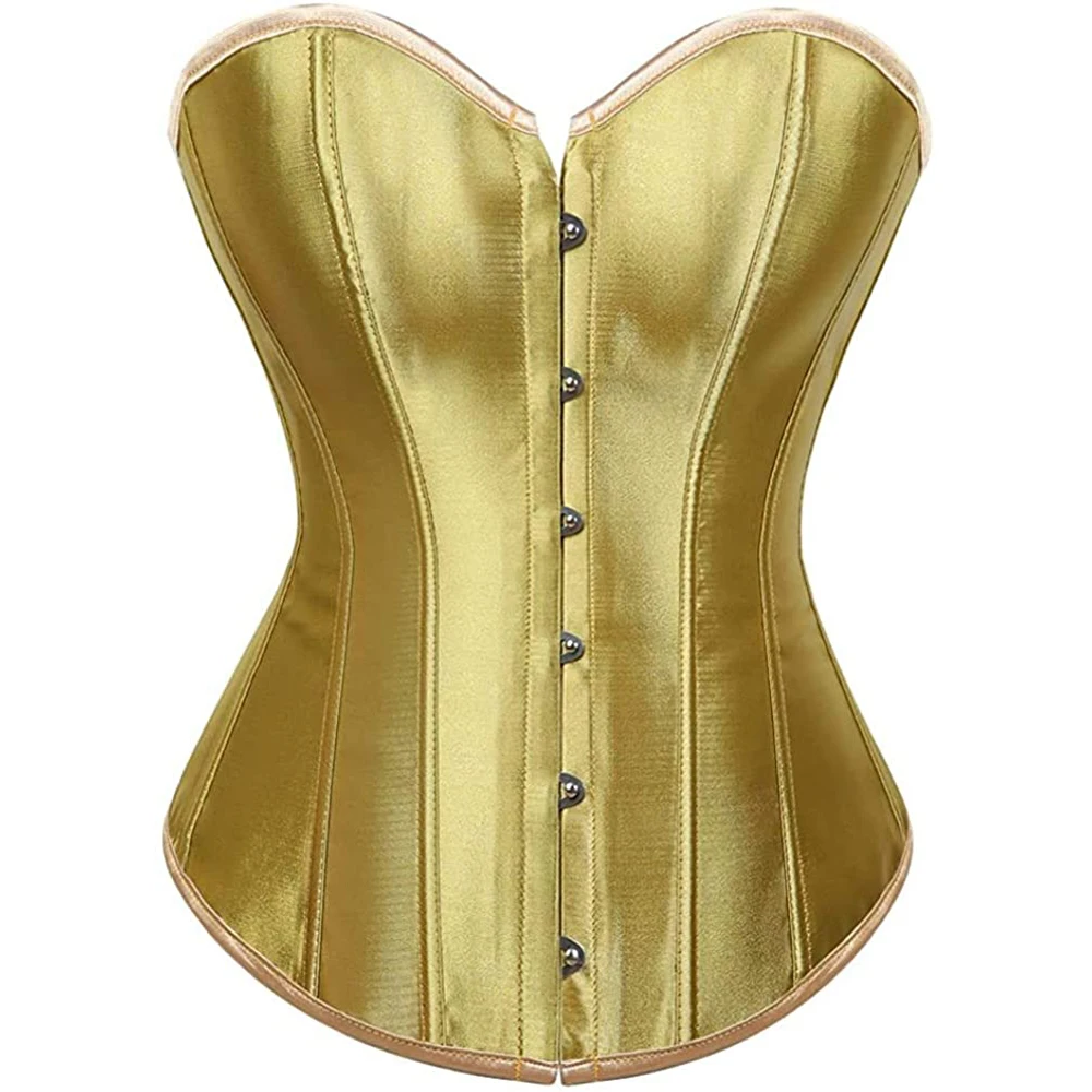 Satin Overbust Corset Women Bustiers Tops  Sexy Costume Gothic Elegant Corselet Brocade Vintage Bridal Korsett Plus Size