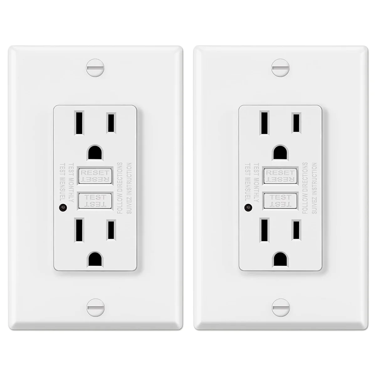 15 Amp GFCI Outlet, Decorative GFI Outlet with LED Indicator, Ground Fault Circuit Breaker, 2PCS US Plug