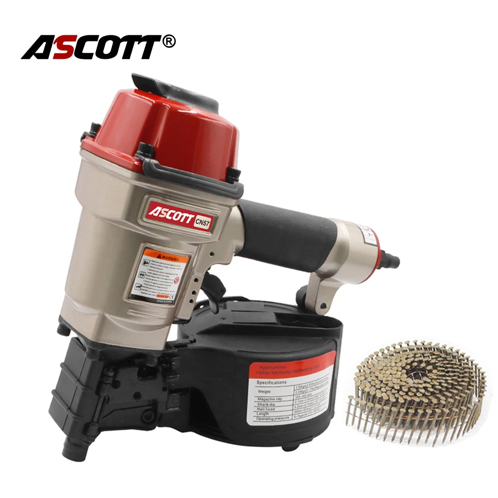 Ascott Pneumatic Coil Nailer CN57 Industrial Pallet Nail Gun 25-57mm for Making Wood Box Fence Roof Sheath