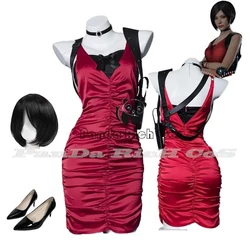 Female Resident 4 Ada Wong Cosplay Costume Evil Cheongsam Dress Red Ada Wig Shoes Halloween Carnival Disguise Suit Women Girls