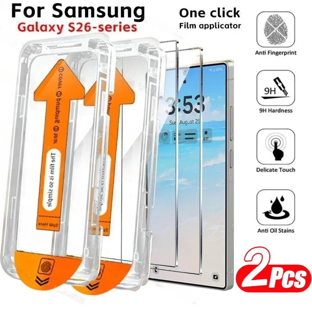 2Pcs Full Cover Tempered Glass for Samsung Galaxy S26 S25 S24 Ultra S23 S22 S21 Plus S25 S24 FE One Click Installation Protector