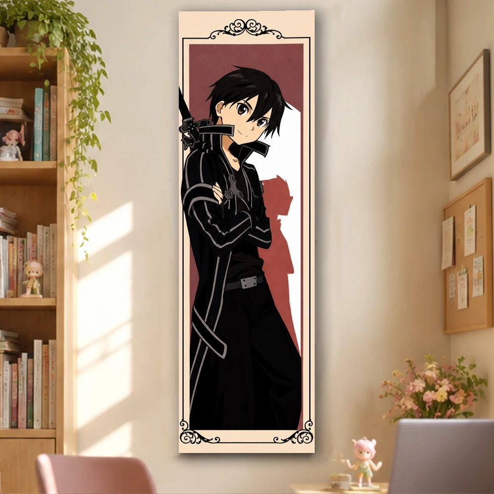Kirito Anime Tapestry Vertical Long Banner Black Swordsman Coat Print Wall Hanging Background Cloth Bedroom Dorm Decor
