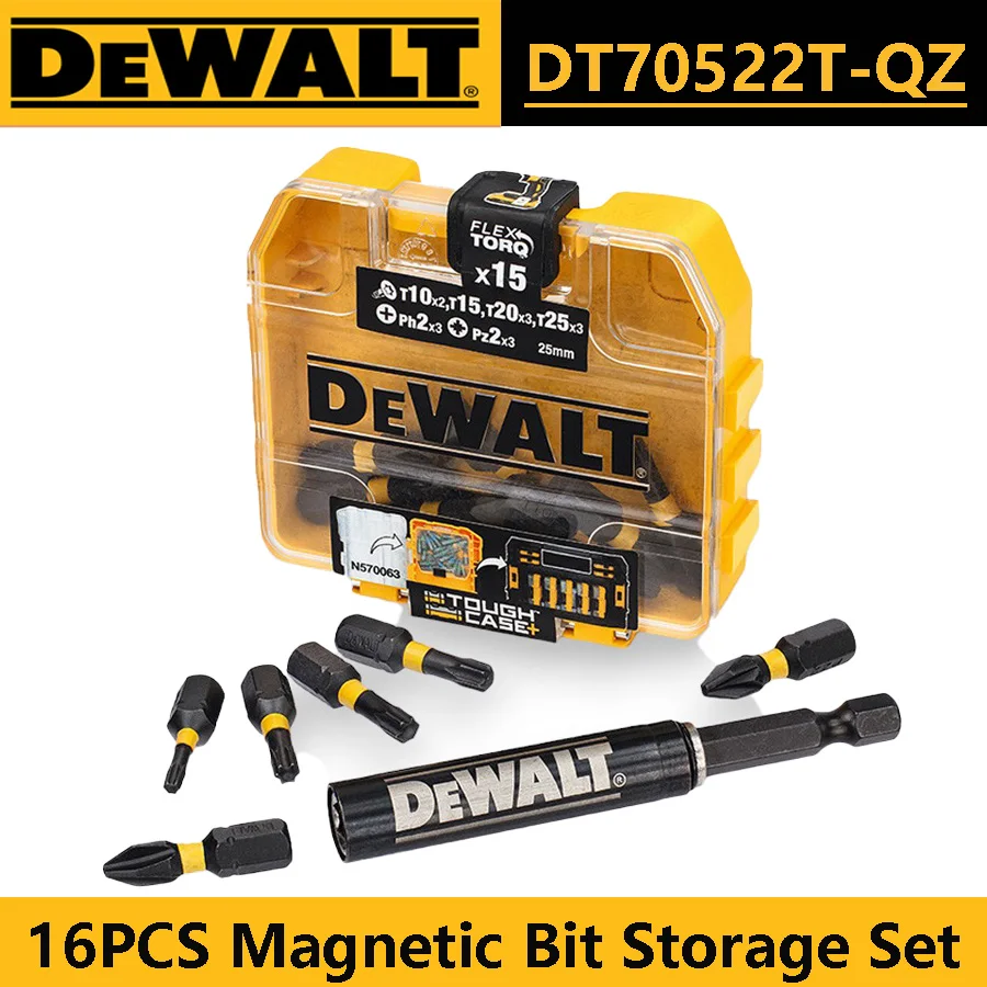 DEWALT DT70522T-QZ Magnetic Bit Storage Set 16pcs Original Screwdriver Bit Set 25mmX15PCS with Magnetic Extension Bit Holder