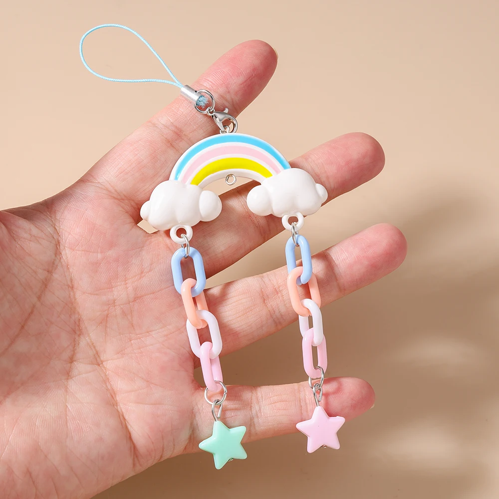 Aihua الحلو جميل قوس قزح ستار سلسلة هواتف معلقة حزام الهاتف اليدوية المحمول سلسلة مفاتيح قصيرة قلادة هدايا مجوهرات نسائية #2