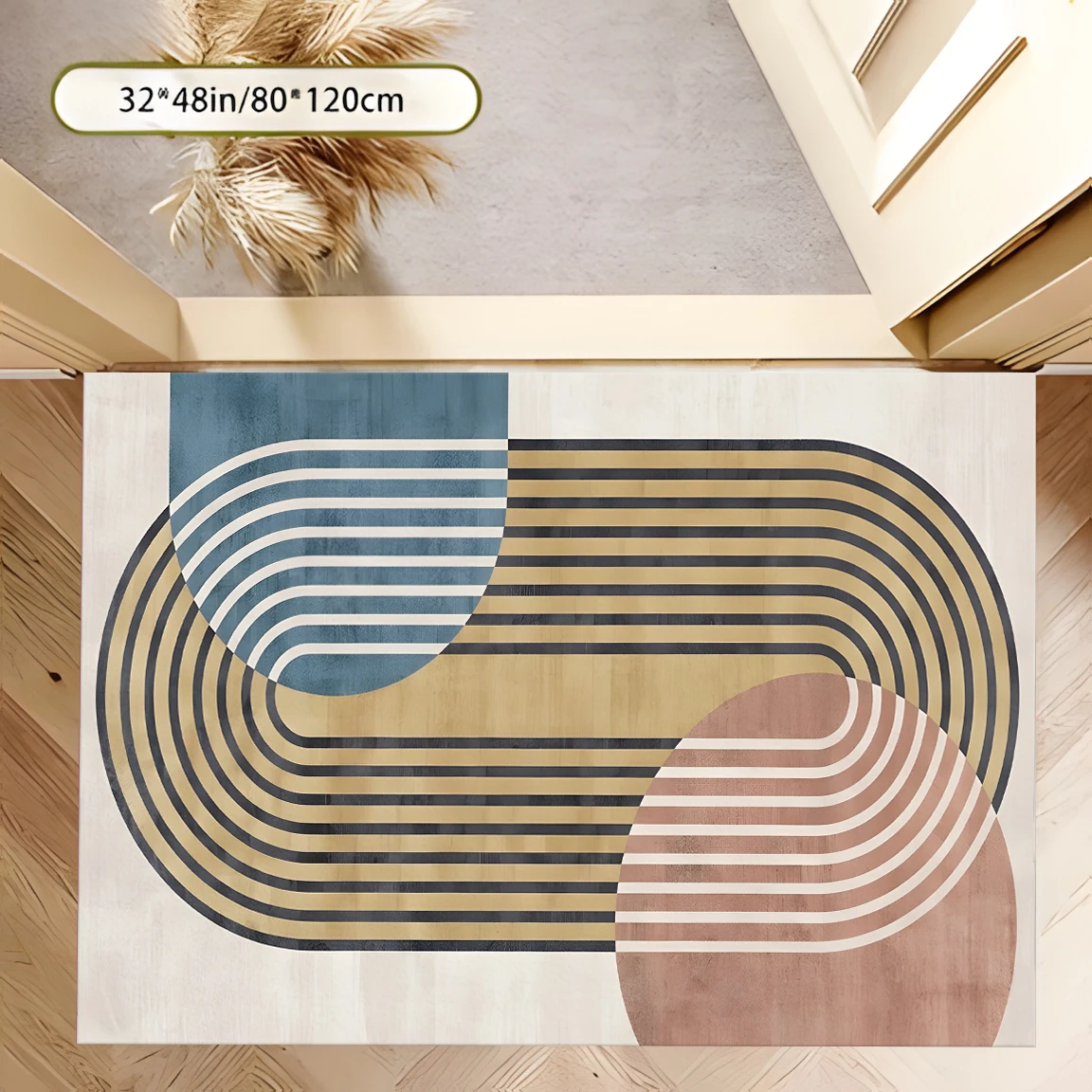 2D Large Carpet Morandi Geometric Arc Stripe Nordic Style for Living Room Bedroom
