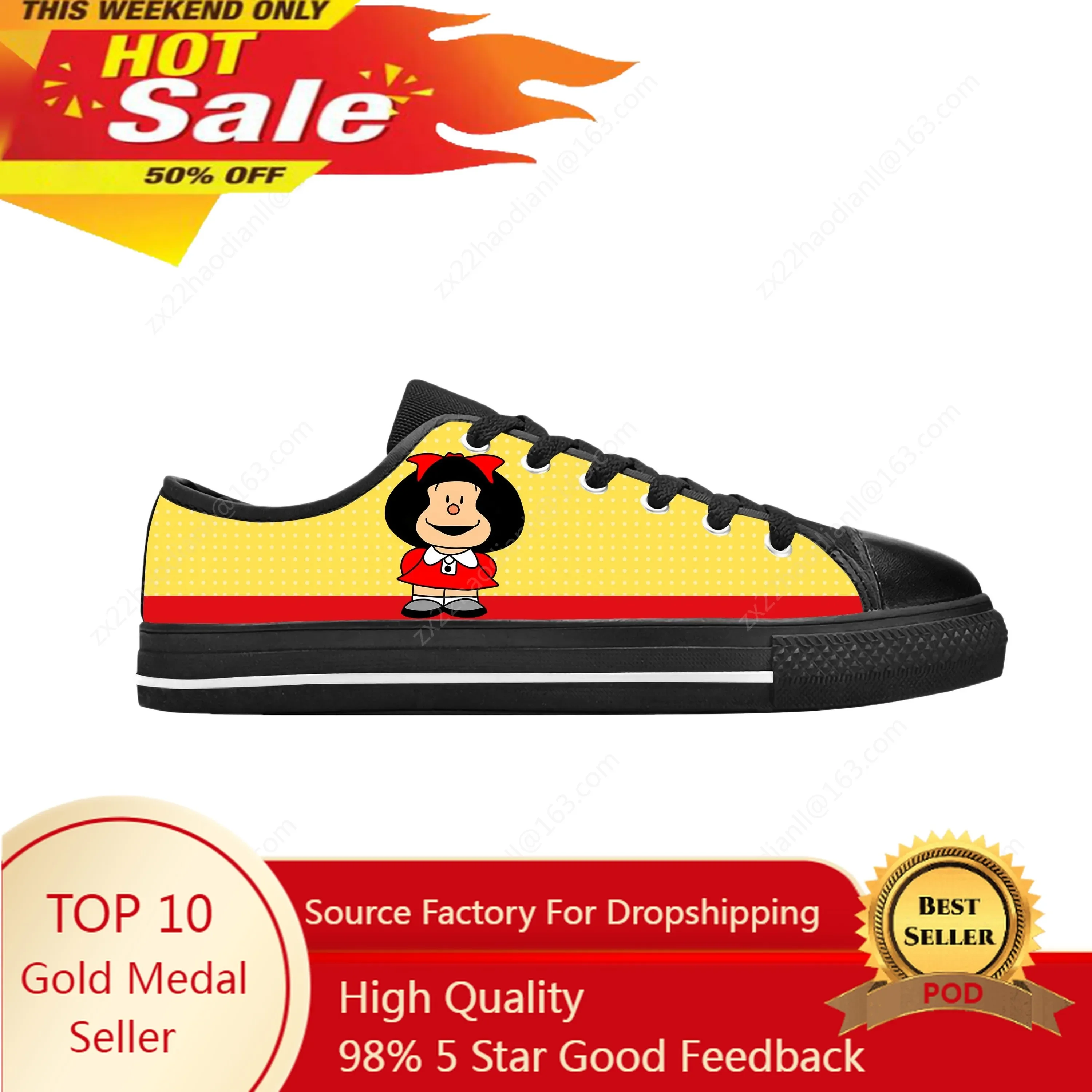 

Hot Mafalda Anime Cartoon Low Top Sneaker Men Women Teenager Canvas High Quality Sneaker Casual Custom Made Shoes Custom Shoes