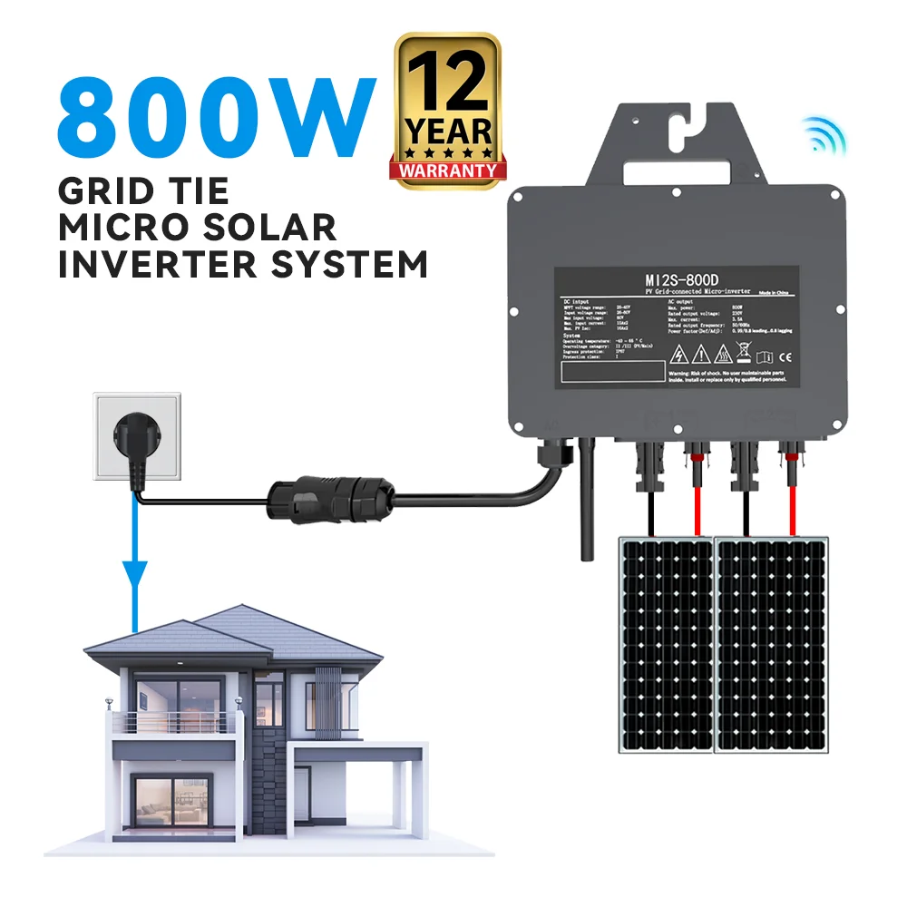 800W Solar-Netzwechselrichter 26-60V DC 230V AC IP67 mit integriertem WLAN für Haus-PV-Netz, Mikro-Wechselrichter mit 12 Jahren Garantie – Detail 2