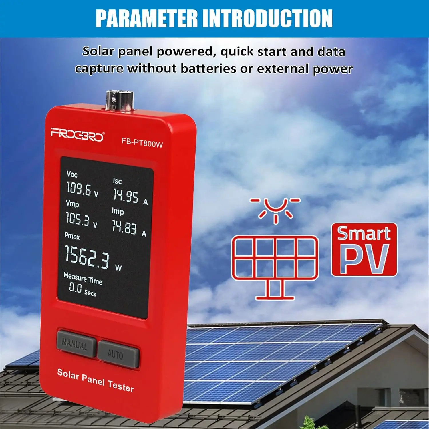 Tester per pannelli solari da 1800 W con display OLED MPPT e HD per diagnostiche fotovoltaiche