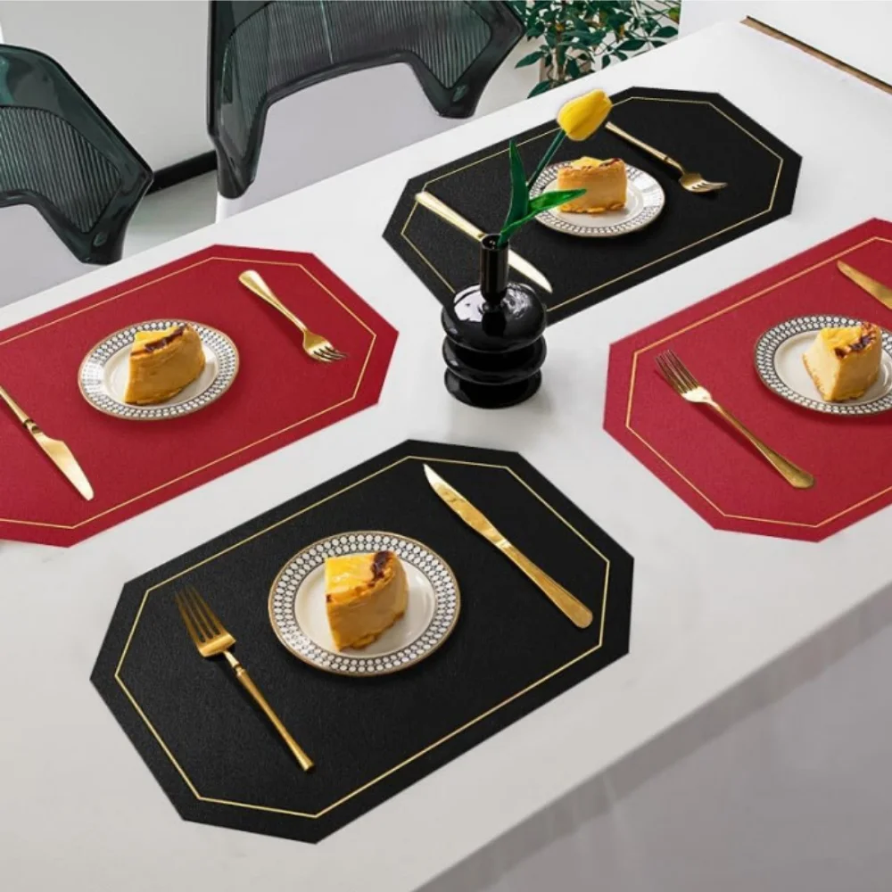 4/8 PCS Placemats and Coaster Sets, Dual Sided Two-Color Place Mats 30x43cm/11.81x16.93inch Leather Heat Resistant Non-Slip