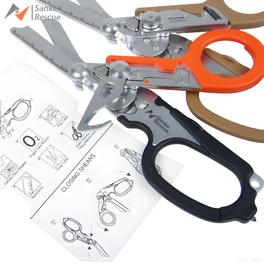 Trauma-Schere, Notfall-Schere/Halter, Werkzeug, faltbare Trauma-Schere aus Edelstahl mit Gurtschneider, Glasbrecher, EDC