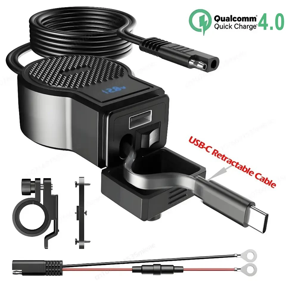 

Универсальное USB-зарядное устройство для мотоцикла PD QC4.0, быстрая зарядка на руль, водонепроницаемый адаптер 12В с выключателем и цифровым вольтметром