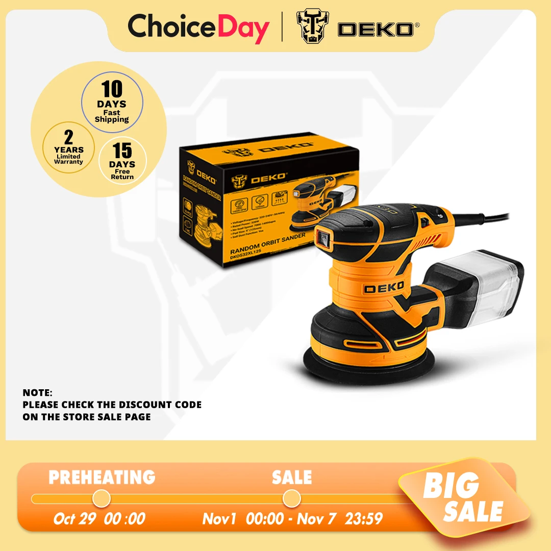 

DEKO DKOS32XL125 320W Speed 14000pm Random Orbit Sander Home DIY Carpenter Strong Dust Collection Polisher