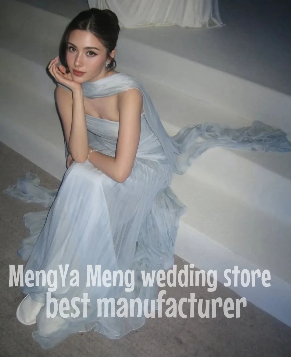 فستان سهرة أنيق باللون الأزرق بدون حمالات من ZHUISHU فستان حفلات شيفون على شكل حرف A بطول الأرض مناسبة رسمية حسب الطلب