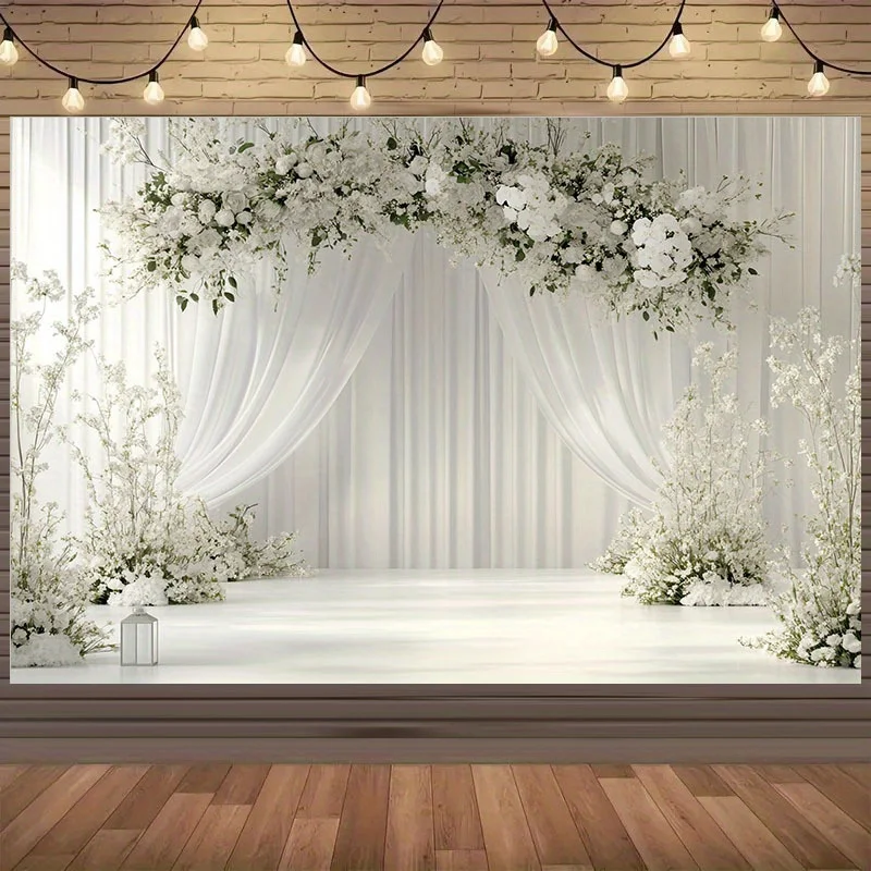 1 romantischer weißer Blumenhintergrundstoff – elegante transparente Vorhänge und Wasserfallblumen, in mehreren Größen
