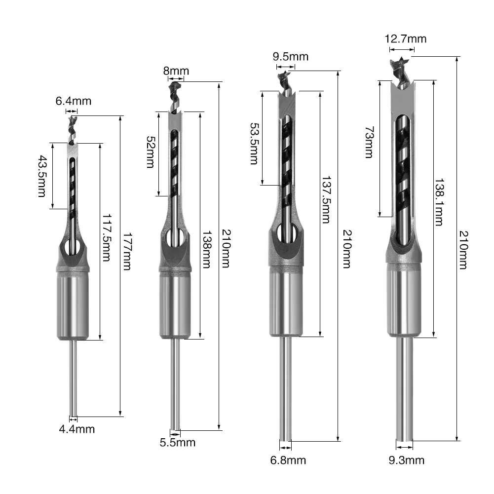 4-piece Set Of Square Hole Mortise And Tenon Square Hole Core drills, Salad Drill bits, Woodworking Drilling Holes