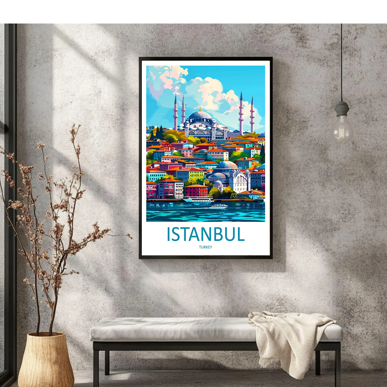 لوحة فنية جدارية مطبوعة للسفر من اسطنبول، معلقة على الحائط تركيا اسطنبول، ديكور المنزل، هدية تذكارية للسفر اسطنبول، ملصق فني مطبوع على القماش
