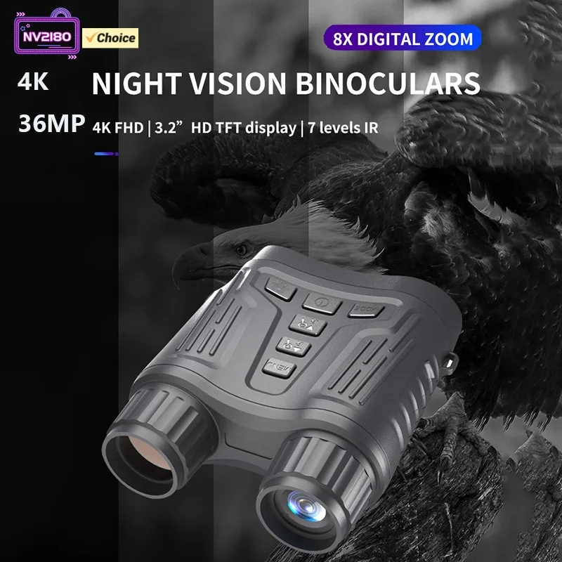 4K Night Vision Binoculars 3.2inches HD Display 7 Levels IR IP54 Waterproof 2600mAh 300M Night Vision Telescope