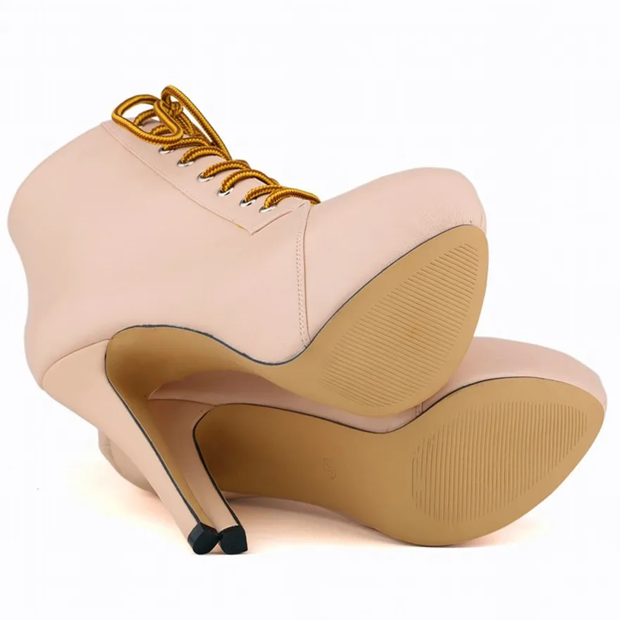 2025 Autumn Women Short Boots High Heels Platform Lace Up Retro Shoes Female Soft Leather Fashion Ankle Booties Party Round Toe