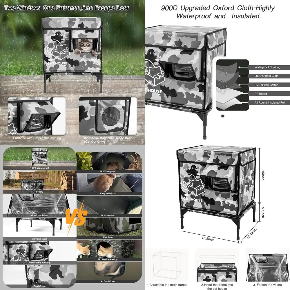 

Camouflage Weatherproof Insulated Outdoor Cat Shelter with Escape Door for Feral Cats