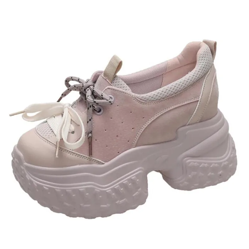 Zapatillas de deporte con plataforma gruesa para mujer, zapatos deportivos de cuero transpirables con tacón oculto, suela gruesa, vulcanizados, novedad de otoño