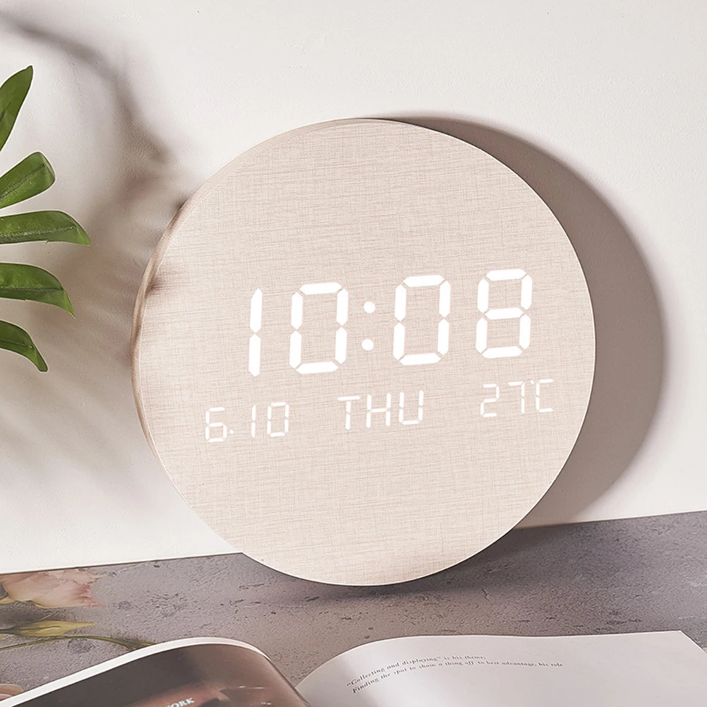 Bedroom Wall Clock LED Wall Clock Waterproof Wood PVC Material 12-hour And 24-hour Formats Bedroom Living Room Easy To Set Up