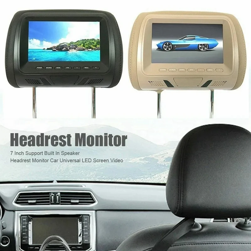 

Universal 7Inches Car Headrest Monitor Screen Rear Seat Entertainment Multi-Media Player For AV USB SD MP4 MP5 FM Beige