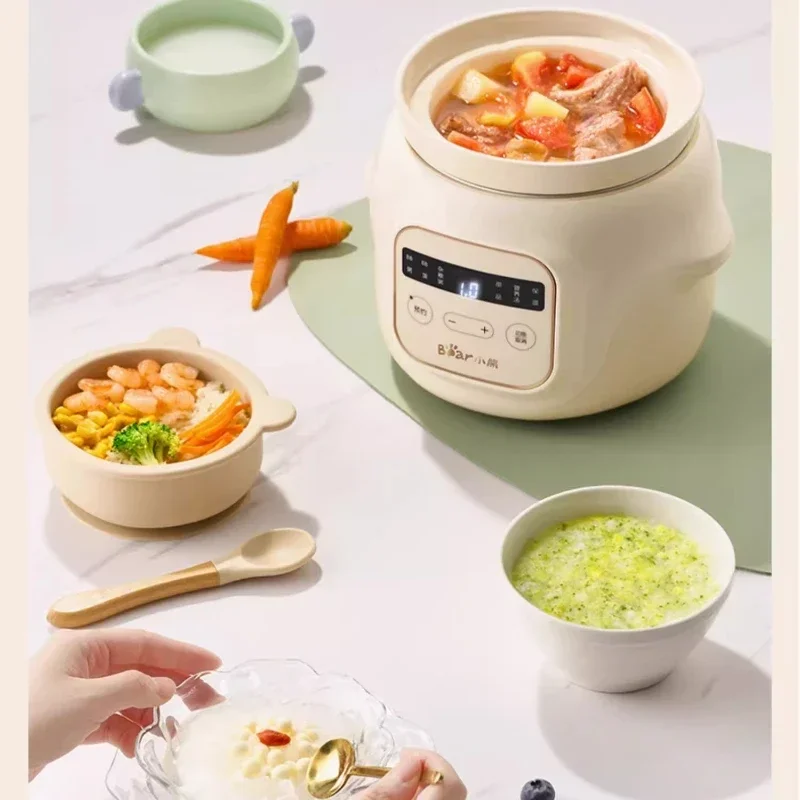 Bear 1L Slow Cooker Baby Supplementary Food Maker 220V Mini Bird's Nest Crock Pot White Porcelain 9.5h Reservation Keep Warm view 6
