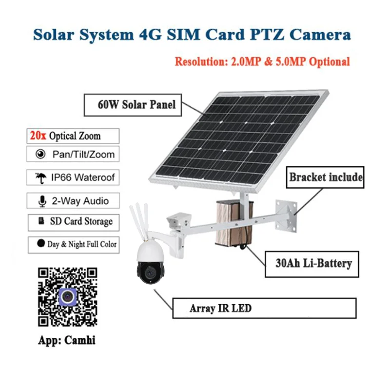 5MP 8MP 20X زووم بصري في الهواء الطلق كاميرا مراقبة لاسلكية 4G بطاقة Sim Lte Cctv الأمن الطاقة الشمسية كاميرا متحركة