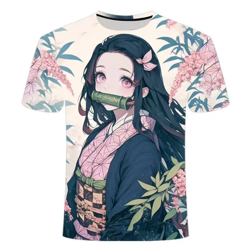 

Лето 2025 г., футболка с аниме-печкой Tanujiro Demon Slayer: Kimetsu No Yaiba-Infinity Castle, модный топ для взрослых и детей, повседневный топ Y2K