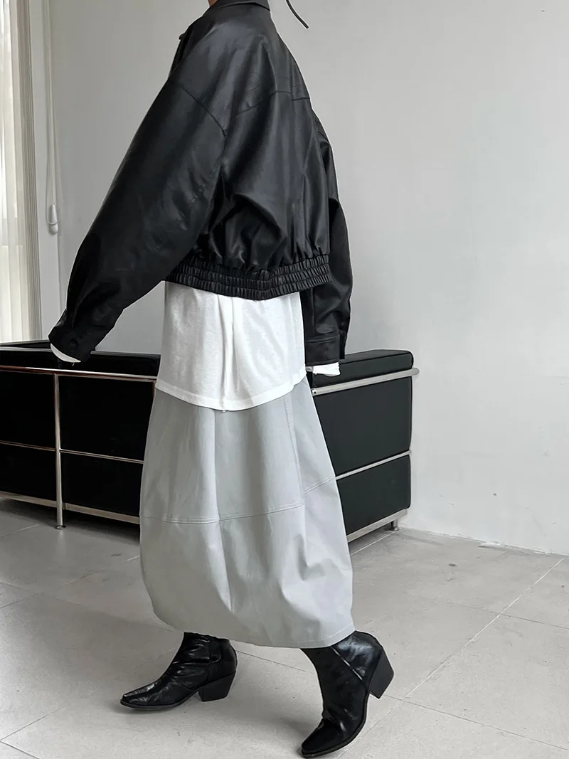 Outono novo casual preto manga longa casaco solto motocicleta jaqueta de couro feminino