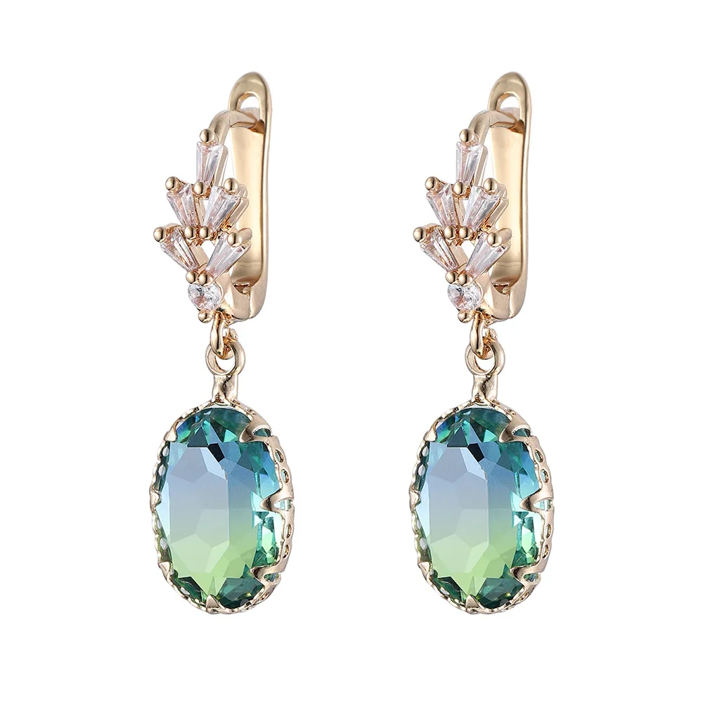 Luxurious Gold Plated Fashion Zircon Tourmaline Drop Earrings Temperament leaf Ear Stud Female Hypoallergenic Ear Buckle Jewelry