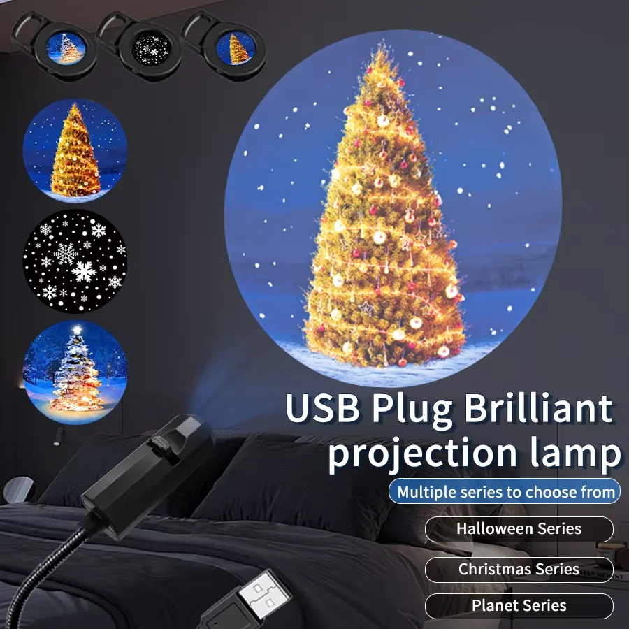 Star Planet Projection Light USB Plug Themed Projector Lamp for Christmas Halloween Bedroom Party Decor Festive Lighting
