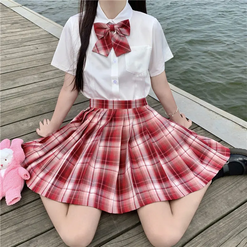 Japan Gyaru School Uniform Set Top Skirt Bow Tie School Girl JK Uniforms Korean School Student Seifuku Pleated Skirt JK Cosplay