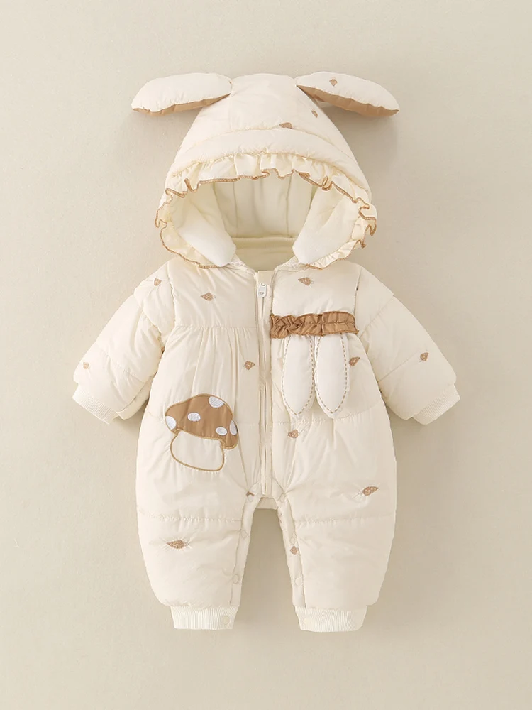 

Baby Winter Clothes Fce Lined Thi Warm Onesie Princ Sle Hooded Cling Suit Girl's Korean Sle Slim Fit Cotton Coat
