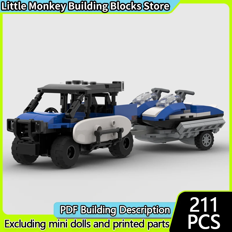 Modelo de Coche Urbano, Bloques de Construcción MOC, ATV de Salvavidas y Remolque para Moto Acuática Doble, Tecnología Modular, Regalos Navideños para Niños, Juguete de Ensamblaje