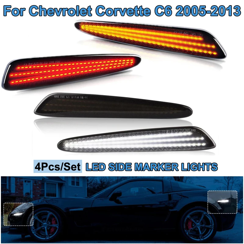 

For Chevrolet Corvette C6 2005-2013 LED Side Marker Light Front Rear Indicator Lamps Smoked Lens Constant Amber Red Light 4Pcs