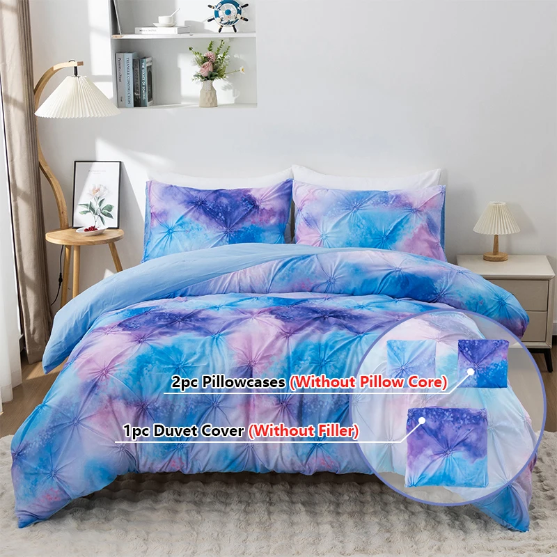 3pc Gradient Blue Purple Floral Duvet Cover, One Duvet Cover+2 Pillowcases With Floral Technique, Comfortable And Soft Fabric