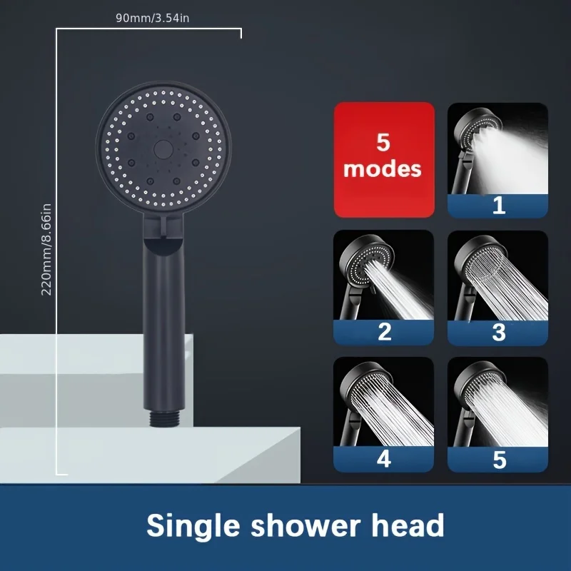 High Pressure Handheld Shower head (5-speed spray mode) - rain shower made of durable plastic, threaded interface design