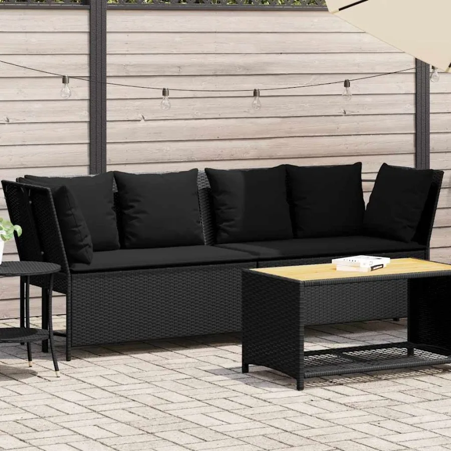 

Patio Sofa with Cushions Black Poly Rattan