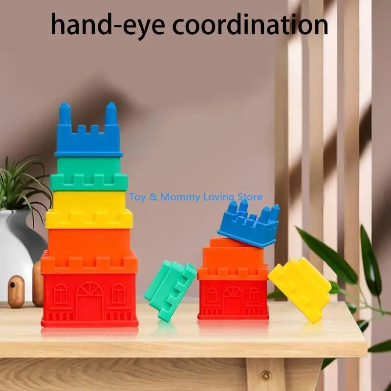 Y1QF Brinquedos educacionais iniciais para crianças Castelo bloqueio silicone macio durável 5 camadas