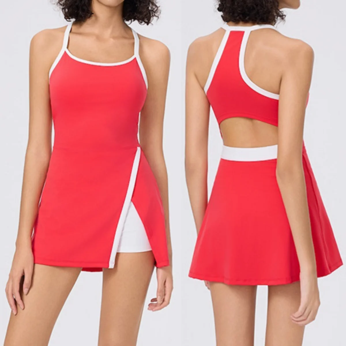 One Piece Tennis Dress with Shorts and Bra Women Outdoor Running Skirt Quick Dry Jumpsuit golf badminton Gym Clothes sport dress