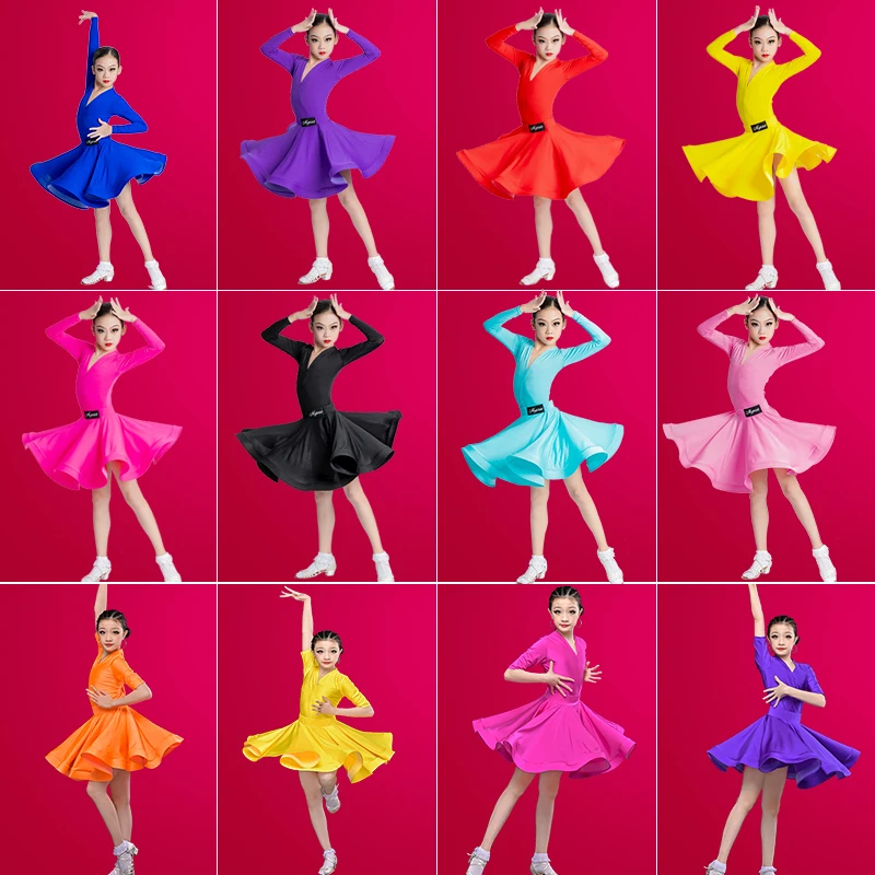 Girls Professional Latin Dancing Dress Kids Ballroom Salsa Dance Wear Clothing Children's Competitions Latin Stage Wear Clothes