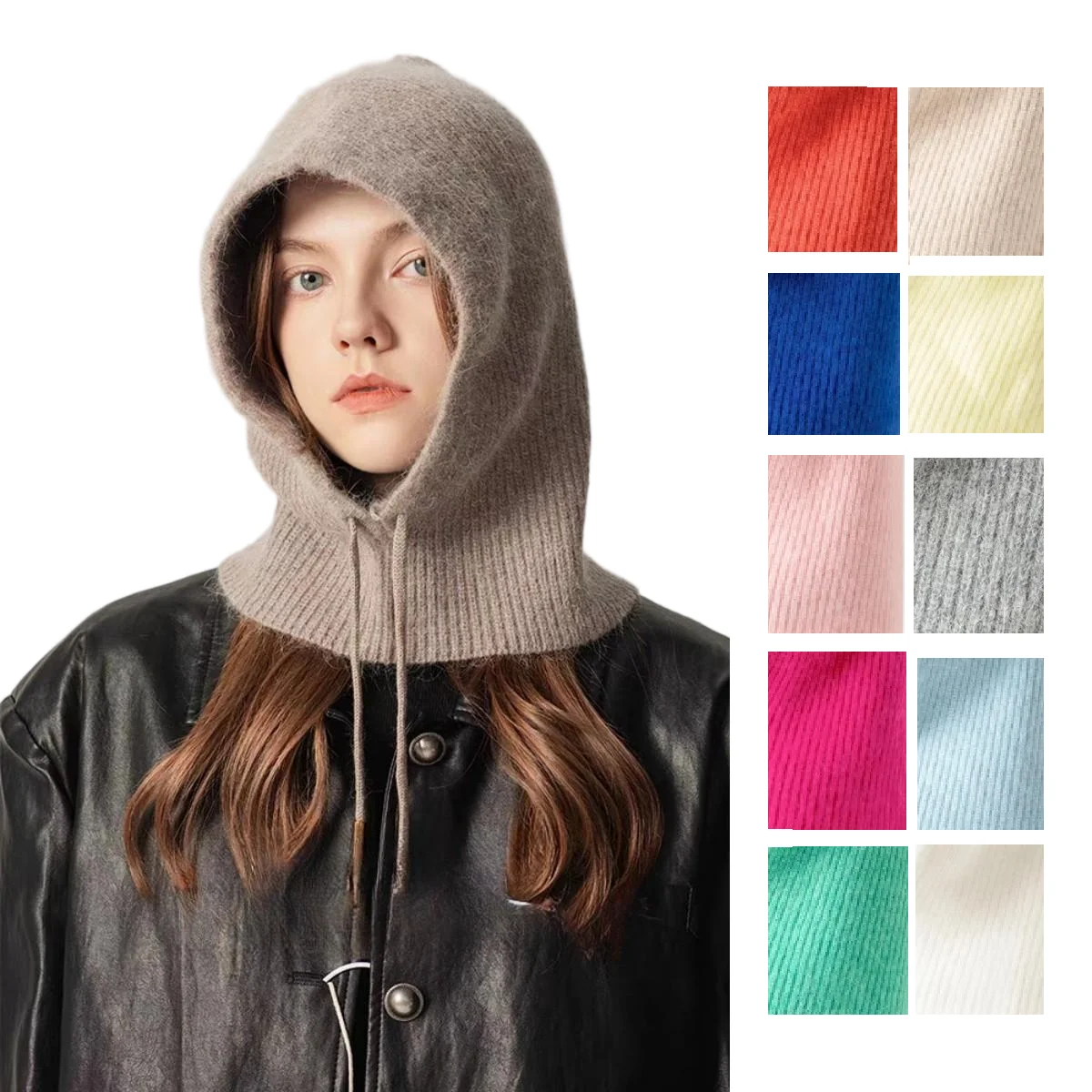 INS Winter Womens Hats Real Rabbit Fur Knitted Hooded Neck Collar Cap Beanie For Men Women One-Piece Hats Skullies Balaclava Cap